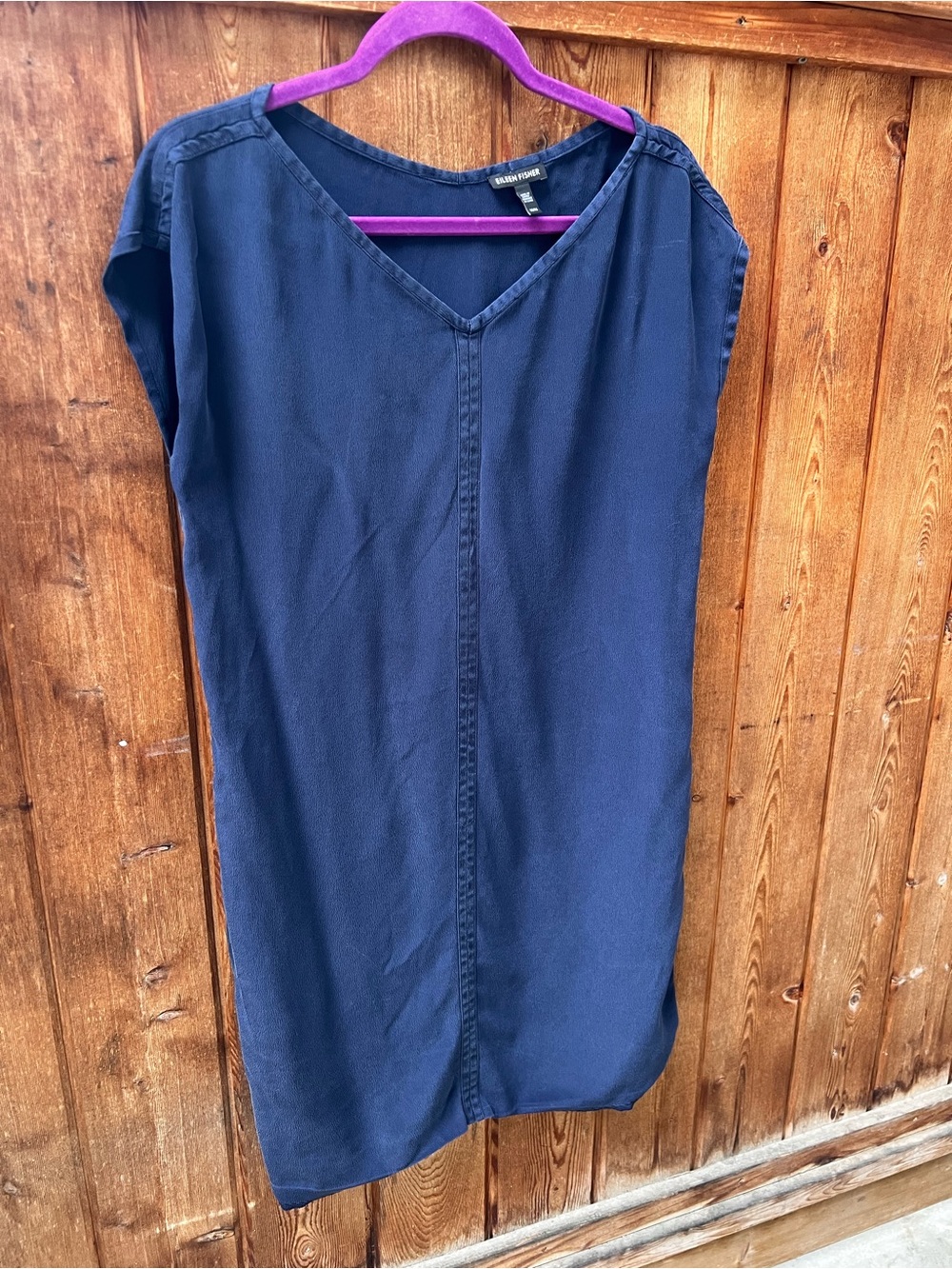 Eileen Fisher 100% Silk V-Neck Tunic Dress Size M Washed Black Minimalist - Picture 3 of 11